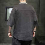 Buddha Stones Summer Half Buttons Color Matching Design Half Sleeve Men's Cotton Linen Shirt - image 8