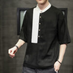 Buddha Stones Summer Half Buttons Color Matching Design Half Sleeve Men's Cotton Linen Shirt - image 13
