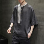 Buddha Stones Summer Half Buttons Color Matching Design Half Sleeve Men's Cotton Linen Shirt - image 7