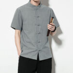 Buddha Stones Casual Solid Color Front Frog Buttons Chinese Tang Suit Short Sleeve Linen Men's Shirt - image 36