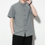Buddha Stones Casual Solid Color Front Frog Buttons Chinese Tang Suit Short Sleeve Linen Men's Shirt - image 33