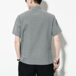 Buddha Stones Casual Solid Color Front Frog Buttons Chinese Tang Suit Short Sleeve Linen Men's Shirt - image 32