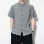 Buddha Stones Casual Solid Color Front Frog Buttons Chinese Tang Suit Short Sleeve Linen Men's Shirt - DarkSeaGreen - US/UK/AU46，EU56 (5XL) - image 30