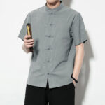 Buddha Stones Casual Solid Color Front Frog Buttons Chinese Tang Suit Short Sleeve Linen Men's Shirt - image 34