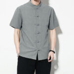 Buddha Stones Casual Solid Color Front Frog Buttons Chinese Tang Suit Short Sleeve Linen Men's Shirt - image 37