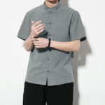 Buddha Stones Casual Solid Color Front Frog Buttons Chinese Tang Suit Short Sleeve Linen Men's Shirt - image 35