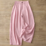 Buddha Stones Casual Retro Plain Women's Cotton Wide Leg Pants With Pockets Zipper - image 26