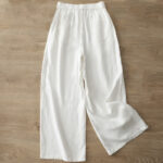 Buddha Stones Casual Retro Plain Women's Cotton Wide Leg Pants With Pockets Zipper - image 7
