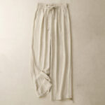 Buddha Stones Casual Summer Lace-Up Texture Design Women's Cotton Wide Leg Pants With Pockets - PaleGoldenrod - US8-10，UK/AU12-14，EU40-42 (2XL) - image 1