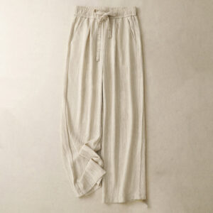 Buddha Stones Casual Summer Lace-Up Texture Design Women's Cotton Wide Leg Pants With Pockets - PaleGoldenrod - US8-10，UK/AU12-14，EU40-42 (2XL) - image 1