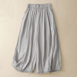 Buddha Stones Casual Hem Hollow Design Women's Cotton 7-8 Length Wide Leg Pants With Pockets - Silver - US8-10，UK/AU12-14，EU40-42 (2XL) - image 13