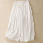 Buddha Stones Casual Hem Hollow Design Women's Cotton 7-8 Length Wide Leg Pants With Pockets - White - US8-10，UK/AU12-14，EU40-42 (2XL) - image 10