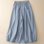 Buddha Stones Casual Hem Hollow Design Women's Cotton 7-8 Length Wide Leg Pants With Pockets - image 2