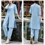 Buddha Stones 2Pcs Half Sleeve Shirt Top Pants Meditation Zen Tai Chi Linen Clothing Women's Set Women's Meditation Cloth BS 17