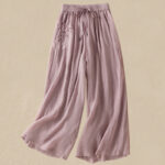 Buddha Stones Commute Embroidery Drawstring Women's Cotton Wide Leg Pants With Pockets - RosyBrown - US8-10，UK/AU12-14，EU40-42 (2XL) - image 33