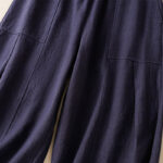 Buddha Stones Plain Simple Design High Waist Women's Cotton Linen Harem Pants With Pockets - image 24