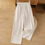 Buddha Stones Casual Hollow Lace Waistband Design Women's Cotton Linen Wide Leg Pants With Pockets - image 8