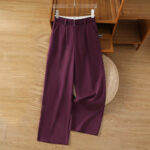 Buddha Stones Casual Hollow Lace Waistband Design Women's Cotton Linen Wide Leg Pants With Pockets - Purple - US12，UK/AU16，EU44 (3XL) - image 20
