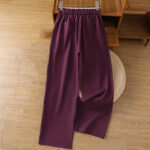 Buddha Stones Casual Hollow Lace Waistband Design Women's Cotton Linen Wide Leg Pants With Pockets - image 21