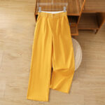 Buddha Stones Casual Hollow Lace Waistband Design Women's Cotton Linen Wide Leg Pants With Pockets - Gold - US12，UK/AU16，EU44 (3XL) - image 14