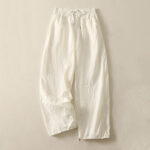 Buddha Stones Summer Vintage Plain Drawstring Cuffed Women's Pants With Pockets - FloralWhite - US8-10，UK/AU12-14，EU40-42 (2XL) - image 6