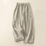 Buddha Stones Summer Vintage Plain Drawstring Cuffed Women's Pants With Pockets - Tan - US8-10，UK/AU12-14，EU40-42 (2XL) - image 1