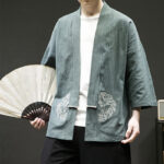 Buddha Stones Chinese Frog-Button Design Open Front Jacket Men's Cotton Linen Kimono - image 6