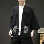 Buddha Stones Chinese Frog-Button Design Open Front Jacket Men's Cotton Linen Kimono - Black - US/UK/AU46，EU56 (5XL) - image 1