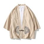 Buddha Stones Chinese Frog-Button Design Open Front Jacket Men's Cotton Linen Kimono - image 13