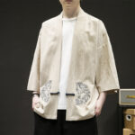 Buddha Stones Chinese Frog-Button Design Open Front Jacket Men's Cotton Linen Kimono - Beige - US/UK/AU46，EU56 (5XL) - image 9