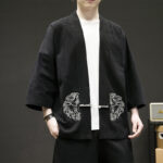 Buddha Stones Chinese Frog-Button Design Open Front Jacket Men's Cotton Linen Kimono - image 2