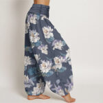 Buddha Stones Casual Elegant Lotus Print Design Women's Elastic Waist Harem Pants - image 2