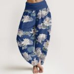 Buddha Stones Casual Elegant Lotus Print Design Women's Elastic Waist Harem Pants - RoyalBlue - US22，UK/AU26，EU54 (6XL) - image 5