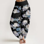 Buddha Stones Casual Elegant Lotus Print Design Women's Elastic Waist Harem Pants - Black - US22，UK/AU26，EU54 (6XL) - image 8