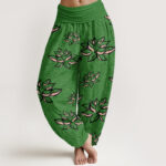 Buddha Stones Casual Lotus Line Pattern Women's Elastic Waist Harem Pants - ForestGreen - US22，UK/AU26，EU54 (6XL) - image 5