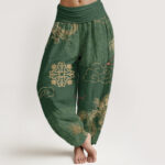 Buddha Stones Casual Golden Dragon And Auspicious Cloud Pattern Women's Elastic Waist Harem Pants - ForestGreen - US22，UK/AU26，EU54 (6XL) - image 1