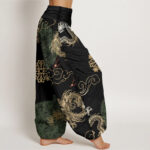Buddha Stones Casual Golden Dragon And Auspicious Cloud Pattern Women's Elastic Waist Harem Pants - image 6