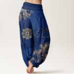 Buddha Stones Casual Golden Dragon And Auspicious Cloud Pattern Women's Elastic Waist Harem Pants - image 10
