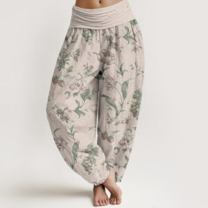 Buddha Stones Pure Cotton Casual Pink Flowers Pattern Women's Elastic Waist Harem Pants - PapayaWhip - US22，UK/AU26，EU54 (6XL) - image 1