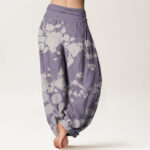 Buddha Stones Pure Cotton Blooming Budding Flowers Pattern Women's Elastic Waist Harem Pants - image 11