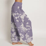 Buddha Stones Pure Cotton Blooming Budding Flowers Pattern Women's Elastic Waist Harem Pants - image 12