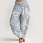Buddha Stones Pure Cotton Blooming Budding Flowers Pattern Women's Elastic Waist Harem Pants - LightSkyBlue - US22，UK/AU26，EU54 (6XL) - image 7