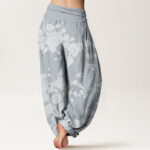 Buddha Stones Pure Cotton Blooming Budding Flowers Pattern Women's Elastic Waist Harem Pants - image 8
