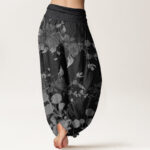 Buddha Stones Pure Cotton Blooming Budding Flowers Pattern Women's Elastic Waist Harem Pants - image 2