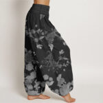 Buddha Stones Pure Cotton Blooming Budding Flowers Pattern Women's Elastic Waist Harem Pants - image 3