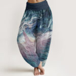 Buddha Stones Pure Cotton Mythical Creature Pattern Women's Elastic Waist Harem Pants - SteelBlue - US22，UK/AU26，EU54 (6XL) - image 1