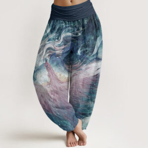 Buddha Stones Pure Cotton Mythical Creature Pattern Women's Elastic Waist Harem Pants - SteelBlue - US22，UK/AU26，EU54 (6XL) - image 1