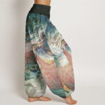 Buddha Stones Pure Cotton Mythical Creature Pattern Women's Elastic Waist Harem Pants - image 9