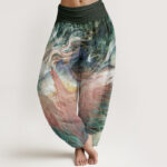 Buddha Stones Pure Cotton Mythical Creature Pattern Women's Elastic Waist Harem Pants - DarkGreen - US22，UK/AU26，EU54 (6XL) - image 7