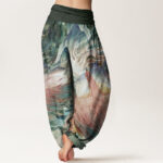 Buddha Stones Pure Cotton Mythical Creature Pattern Women's Elastic Waist Harem Pants - image 8